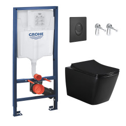 Pack WC Bâti-support Rapid SL + WC Infinitio sans bride noir mat + Abattant softclose + Plaque noire (RSL-BlackInfinitio-KF0)