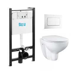 Roca Pack Bâti-support ROCA ACTIVE + WC Grohe Bau Ceramic sans bride + abattant softclose + plaque blanche (RocaActiveBau-1)