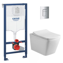 Grohe Pack WC Bâti-support + WC sans bride Infinitio Design + Abattant softclose + Plaque chrome