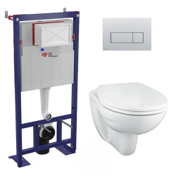 Pack WC Bâti-support autoportant + Cuvette suspendue sans bride + Abattant + Plaque blanche (AlcaPorcher-M270)