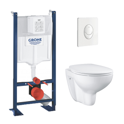 Grohe Pack Bâti autoportant Rapid SL + Cuvette suspendue sans bride Bau Ceramic + Abattant déclipsable (ProjectBauClassic-3)