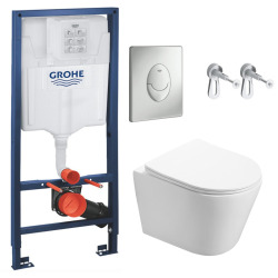 Grohe Pack WC Bâti-support + WC Swiss Aqua Technologies Infinitio sans bride fixation invisible + Plaque chrome mat