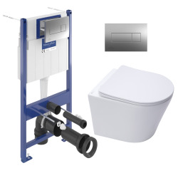 ViConnect Pro S Pack WC bâti-support Villeroy & Boch + WC sans bride Swiss Aqua Technologies + abattant + plaque (VCNINFI2CH)