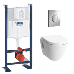 Pack WC Bâti Rapid SL Autoportant + Cuvette Vitra S50 + Abattant soft close + Plaque chrome (ProjectS50softclose-2)