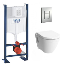 Grohe Pack WC Bâti Autoportant Rapid SL + WC suspendu Vitra S50 + Abattant softclose + Plaque chrome (ProjectS50Softclose-5)