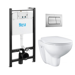 Roca Pack Bâti-support ROCA ACTIVE + WC Grohe Bau Ceramic sans bride + abattant softclose + plaque chrome mat (RocaActiveBau-2)