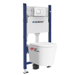 Pack bâti Duofix 112cm + Plaque blanche Delta20 + Cuvette suspendue sans bride et fixations invisibles (SATrimlessGeb3)