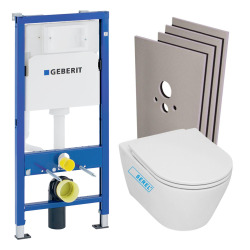 Pack WC Bâti-support + WC Swiss Aqua Technologies Infinitio sans bride, fixations invisibles + Plaque blanche (InfinitioGeb3)