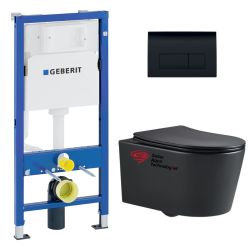 Geberit Pack WC bati-support Geberit + WC Swiss Aqua Technologies sans bride + abattant SoftClose + plaque noire (BLSATGEB7)