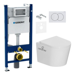Geberit Pack WC bâti-support Duofix 112cm + WC sans bride + abattant SoftClose + set d'isolation + plaque blanche (CETORGEB3SET)
