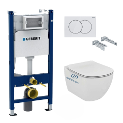 Geberit Pack WC Bati-support Geberit Duofix + Cuvette Ideal Standard Tesi Aquablade + Plaque blanche (TesiGeb3)
