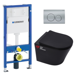 Geberit Pack WC Bati-support Geberit + WC sans bride Swiss Aqua Technologies + Abattant frein de chute + Plaque chrome mat