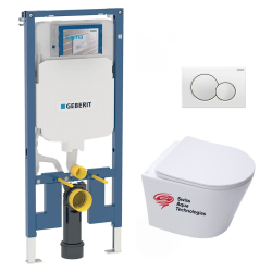 Geberit Pack WC bati-support Geberit + Cuvette Swiss Aqua Technologies sans bride + Plaque blanche (SLIM-INFINITIO-B)