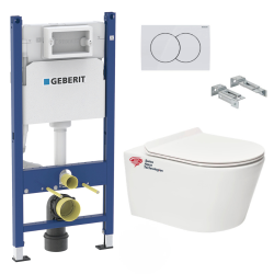 Pack bâti Duofix 112cm + Plaque blanche Delta20 + Cuvette suspendue sans bride et fixations invisibles (SATrimlessGeb3)