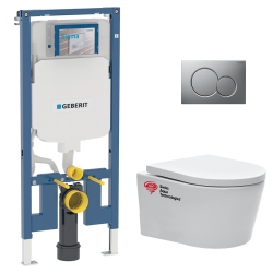 Geberit Pack WC Bati-support Geberit slim + WC Swiss Aqua Technologies sans bride + Abattant + Plaque (SLIM-SATrimless-E)