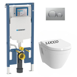 Pack WC Bâti-support UP720 extra-plat + WC sans bride Avva + Abattant frein de chute + Plaque chrome (SLIM-Avva-N)