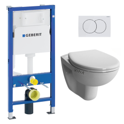 Geberit Pack Bati-support Geberit Duofix 112cm + WC suspendu Vitra Normus + Abattant softclose + Plaque blanche (NormusGeb1)