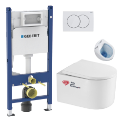 Geberit Pack WC Bâti-support Geberit + WC sans bride Swiss Aqua Technologies + abattant SoftClose + plaque