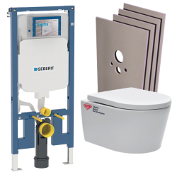 Geberit Pack WC Bati Geberit extra-plat + WC Swiss Aqua Technologies sans bride + Abattant + Plaque + habillage (SLIM-SATrimless-C-sabo)