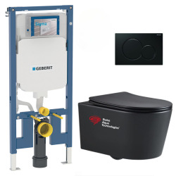 Geberit Pack WC Bati-support Geberit slim + WC sans bride Swiss Aqua Technologies + plaque noire mat (SLIMBLSATASP)