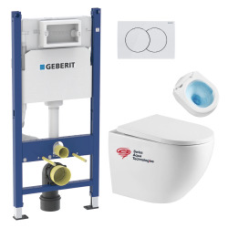 Geberit Pack WC Bati-support Geberit Duofix + WC sans bride Swiss Aqua Technologies + Plaque de commande Delta01 Blanche (FusionTQGeb3)