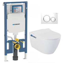 Geberit Pack WC Bati-support Geberit Duofix UP720 extra-plat + WC sans bride Livea Bello + Abattant softclose + Plaque blanche