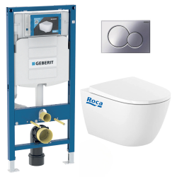 Geberit Pack WC Bati Geberit Duofix UP320 + cuvette Roca sans bride + abattant Soft Close + Plaque Chrome (GebOna-N)