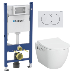 Geberit Pack WC Bati-support Geberit Duofix + WC sans bride Vitra S60 + Abattant SoftClose + Plaque Blanche (S60Geb3)