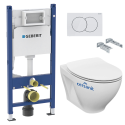 Geberit Pack WC Bati-support Geberit avec Cuvette Cersanit Dormo sans bride + Plaque blanche (DormoGeb3)