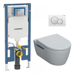 Geberit Pack WC Bati-support Geberit Duofix extra-plat + WC sans bride Geberit iCon + Abattant softclose + Plaque blanche (SLIM-iCon-B)
