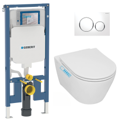 Geberit Pack WC Bati-support Geberit extra-plat UP720 + WC sans bride Serel sans bride + Abattant softclose + Plaque blanche (SLIM-SP26-