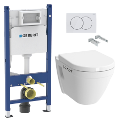 Geberit Pack WC Bati-support Geberit Duofix + WC suspendu Vitra S50 + Abattant soft close + Plaque blanche + Set d'isolation phonique (S
