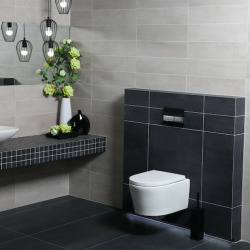 Pack WC bâti-support Villeroy & Boch + WC suspendu sans bride abattant Softclose Swiss Aqua Technologies + Plaque (VCNSAT2CH)