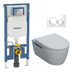 Geberit Pack WC Bati-support Geberit Duofix extra-plat + WC sans bride Geberit iCon + Abattant softclose + Plaque blanche (SLIM-iCon-C)