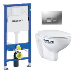 Geberit pack Bati-support Geberit UP100 + plaque Delta50 + cuvette Grohe  Bau Ceramic sans bride + abattant softclose (BauGeb2)