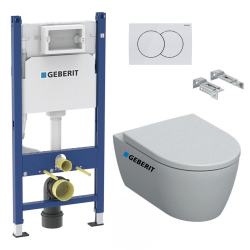 Geberit Pack WC Bati-support Geberit Duofix + WC sans bride Geberit iCon + Abattant softclose + Plaque blanche (iConGeb3-SP)