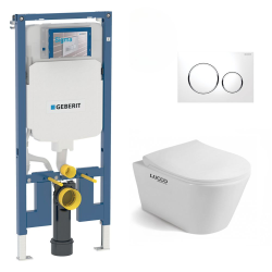 Geberit Pack WC Bati-support Geberit UP720 + Cuvette Lucco Avva sans bride + Abattant soft close + Plaque Blanche