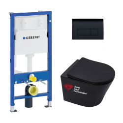 Geberit Pack WC bati-support Geberit + WC sans bride Swiss Aqua Technologies  + abattant SoftClose + plaque noire (BLINFIGEB7)