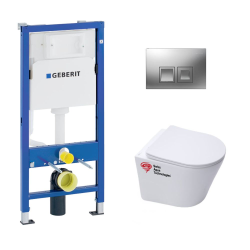 Geberit Pack WC bati-support Geberit + Cuvette Swiss Aqua Technologies sans bride fixations invisibles + plaque chrome (INFINITIOGEB2)