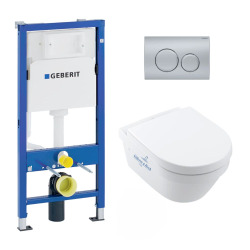 Geberit Pack WC Bati Geberit UP100 + Cuvette Villeroy & Boch Architectura sans bride fixations invisibles + Plaque chrome mat (Archi3Geb