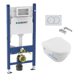 Pack WC Bâti support Duofix + Cuvette Architectura sans bride + Abattant soft close + Plaque blanche (ArchiRimlessGeb3)