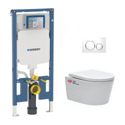 Geberit Pack WC bati-support Geberit + WC Swiss Aqua Technologies sans bride + abattant + Plaque (SLIMSATCSP