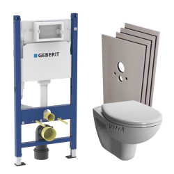 Geberit Pack WC Bati-support Geberit + WC sans bride Vitra Normus SpinFlush + Abattant softclose + Plaque blanche + Set d'habillage