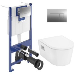 Pack WC bâti-support Villeroy & Boch + WC sans bride abattant Softclose Hansgrohe + plaque (VCNPURAS2CH)