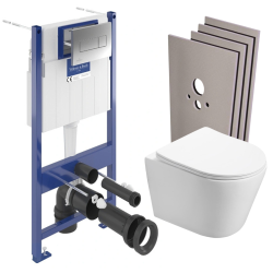 Villeroy & Boch ViConnect Pro S Pack WC Bâti Villeroy & Boch + WC Swiss Aqua Technologies sans bride, fixations invisibles + Plaque + habillage