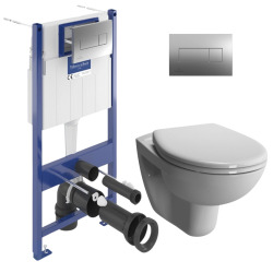 Pack WC Bâti-support Viconnect + WC suspendu Normus + Abattant frein de chute + Plaque chrome mat (ViConnectNormus-3)