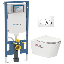 Geberit Pack WC Bati-support Geberit + WC Swiss Aqua Technologies sans bride + Plaque blanche (SLIM-Brevis-C)
