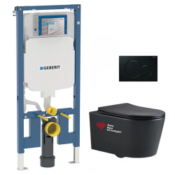 Pack WC bâti-support UP720 extra-plat + WC Infinitio noir mat sans bride + Abattant softclose + Plaque (SLIM-BlackInfinitio-A)