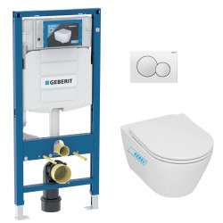 Pack WC Bâti-support + WC Swiss Aqua Technologies Infinitio sans bride, fixations invisibles + Plaque blanche (InfinitioGeb3)