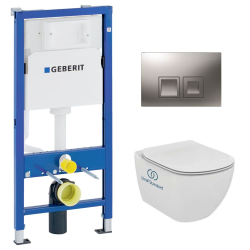 Geberit Pack WC Bati Geberit  duofix UP100 + Cuvette Ideal Standard Tesi Aquablade + Plaque de commande Delta50 chrome mat
